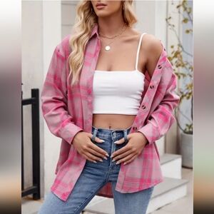 Women's Button Down Flannel Shirt Pink NWT
